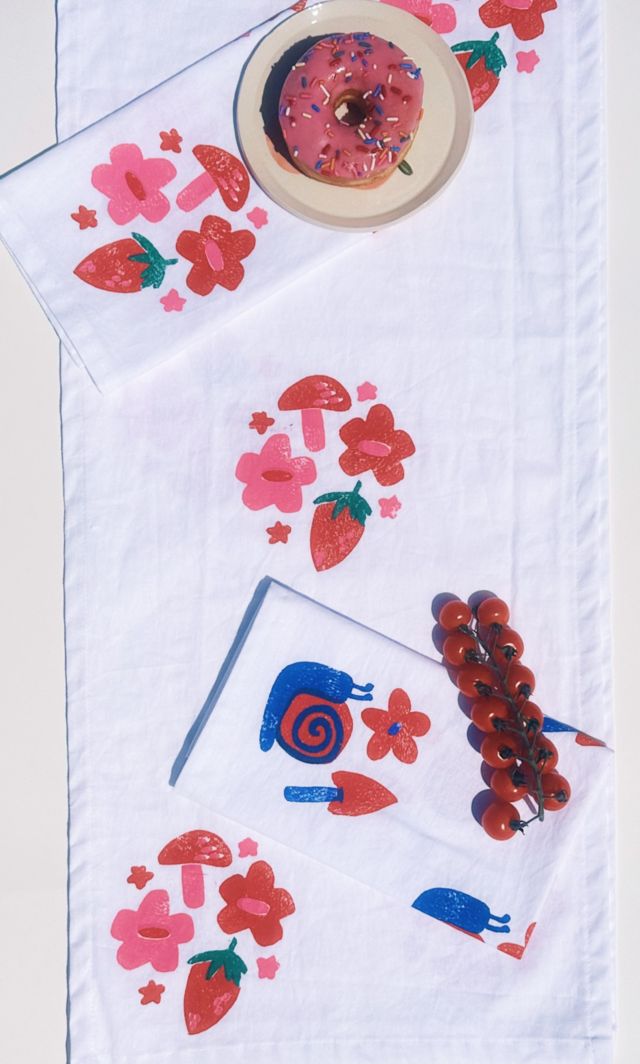 Julie Peach Block Printed Berry Shroom Table Runner #1