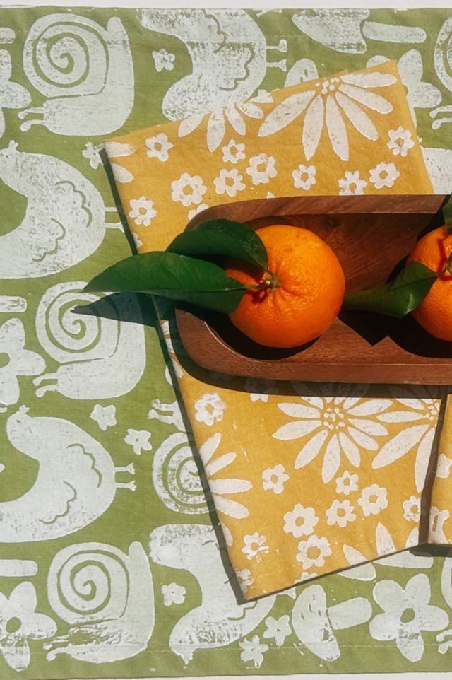 Julie Peach Block Printed Garden Party Table Runner #1
