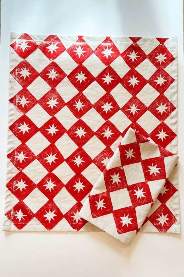 Julie Peach Block Printed Diamond Spurs Napkin Set #1