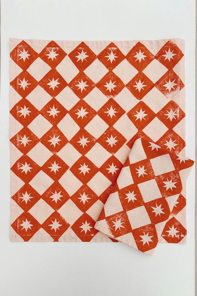Julie Peach Block Printed Diamond Spurs Napkin Set #1