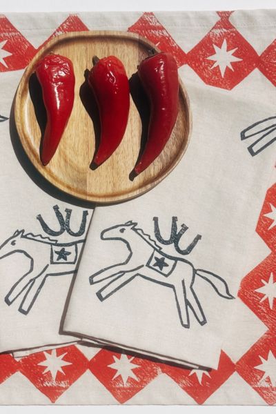 Julie Peach Block Printed Horse Napkin Set