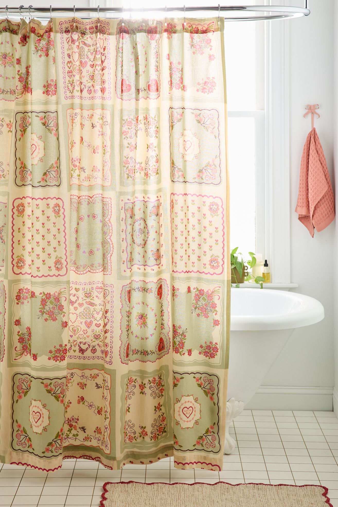 Needlepoint Hankies Patterned Shower Curtain - Sage, 72X72