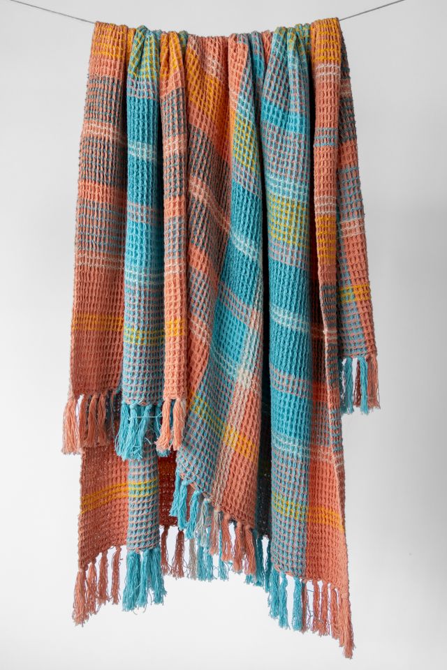 YaYa & Co. Plaid Organic Cotton Waffle Knit Throw Blanket #1