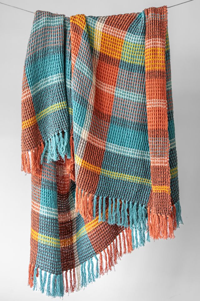 YaYa & Co. Plaid Organic Cotton Waffle Knit Throw Blanket #1