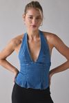 UO With Love Plunging Halter Denim Crop Top