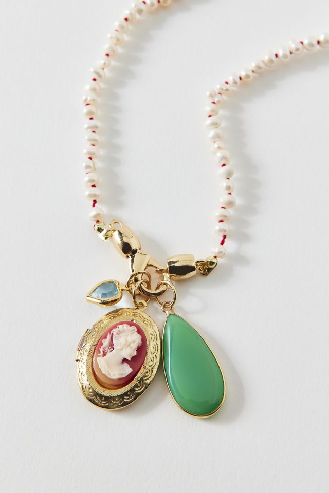 Vintage By The Sage Vintage Beaded Cameo Charm Necklace #1