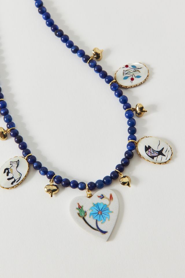 Vintage By The Sage Vintage Shades Of Blues Beaded Charm Necklace #1