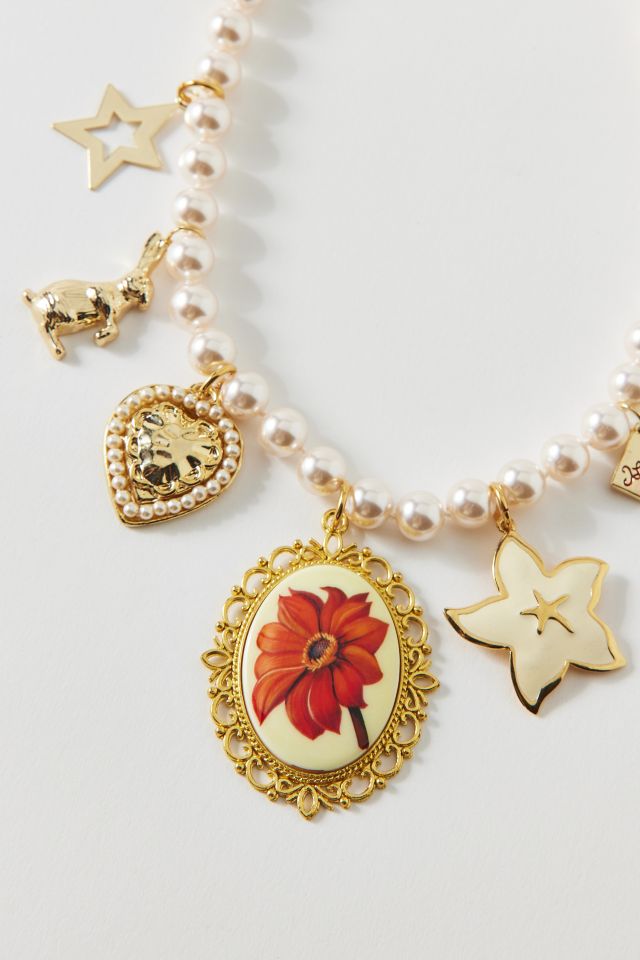 Vintage By The Sage Vintage Pretty Poppies Beaded Charm Necklace #1
