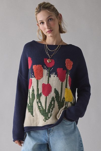 BDG Reagen Tulip Graphic Oversized Rollneck Sweater