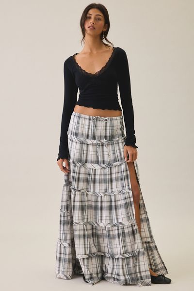 Jupe longue étagée en coton Sadie BDG