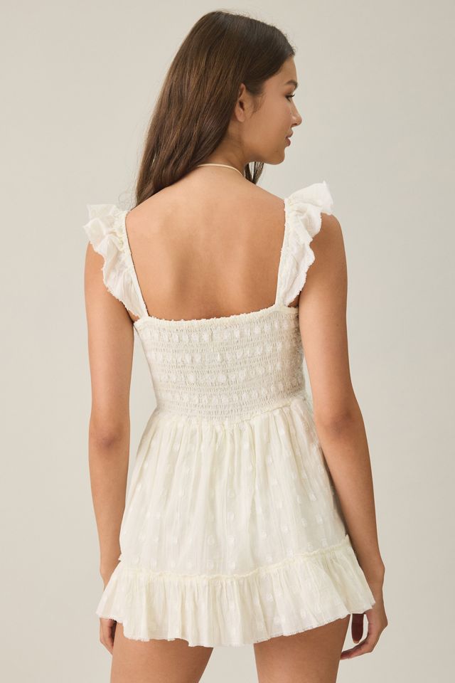 BDG Sunny Polka Dot Smocked Ruffle Romper #1