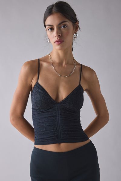 Out From Under Tula Seamless Knit Lace Trim Cropped Cami In Black, Women's At Urban Outfitters