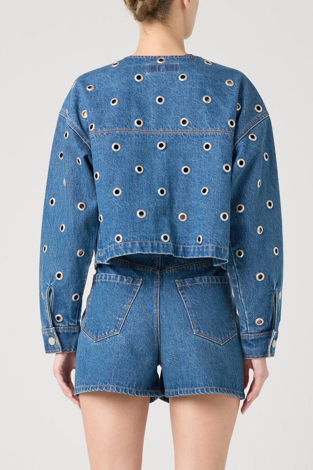 BLANKNYC Silver Dreams Grommet Cutout Cropped Denim Jacket #1