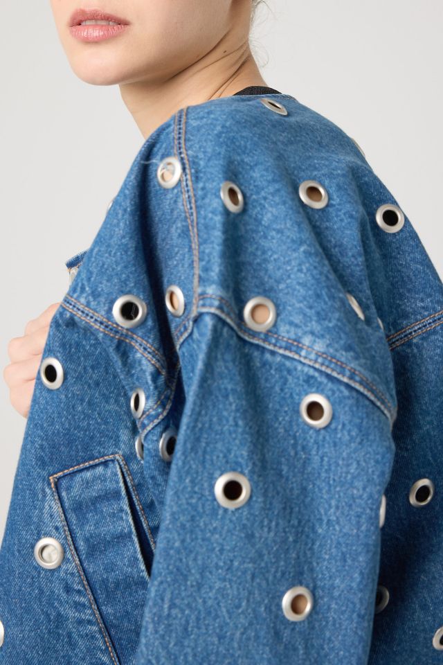 BLANKNYC Silver Dreams Grommet Cutout Cropped Denim Jacket #4