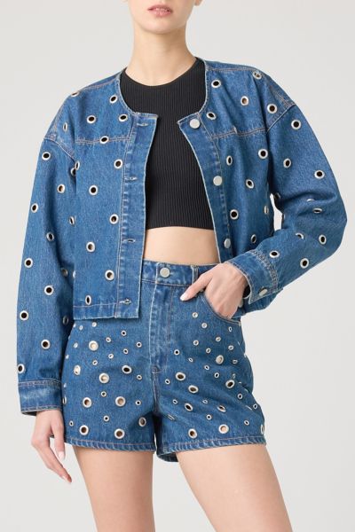 BLANKNYC Silver Dreams Grommet Cutout Cropped Denim Jacket