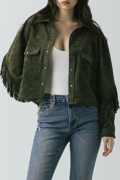 BLANKNYC Kale Chips Fringe Faux Suede Jacket
