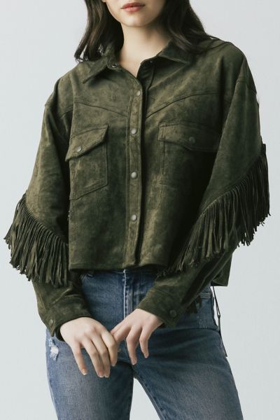 BLANKNYC Kale Chips Fringe Faux Suede Jacket