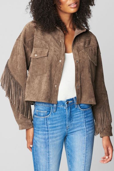 Blanknyc Faux Leather Fringe Trim Jacket In Brown