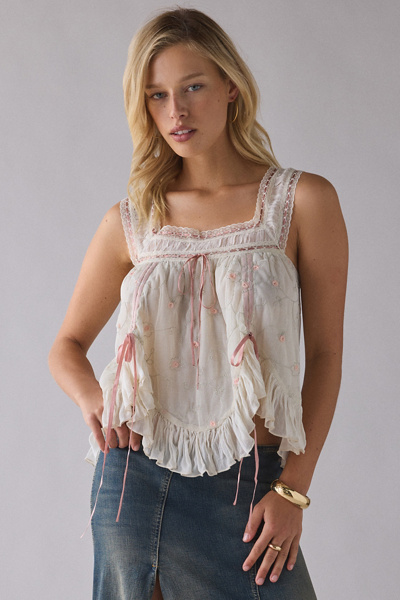 Kimchi Blue Colette Floral Embroidered Ruffle Flounce Cami | Urban