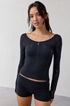 Out From Under Suraya Pointelle + Ribbed Seamless Knit Long Sleeve Top