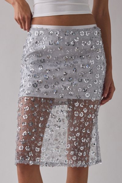 UO Crystal Semi-Sheer Sequin Midi Skirt