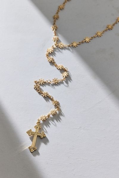 Urban Outfitters Adelia Cross Pendant Lariat Necklace In Gold, Women's At  In Gold
