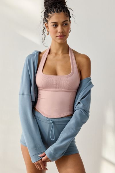 Out From Under Jade Stitch Seamless Knit Halter Top In Rose, Women's At Urban Outfitters In Pink