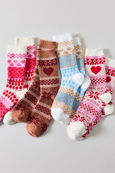Urban Outfitters Cozy Fair Isle Knit Sock In Brown, Women's At  In White