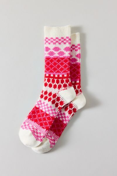Urban Outfitters Cozy Fair Isle Knit Sock In Pink, Women's At  In White