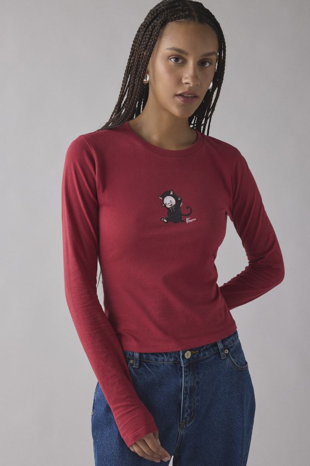 Kewpie Halloween Cat Graphic Long Sleeve Slim Tee #2