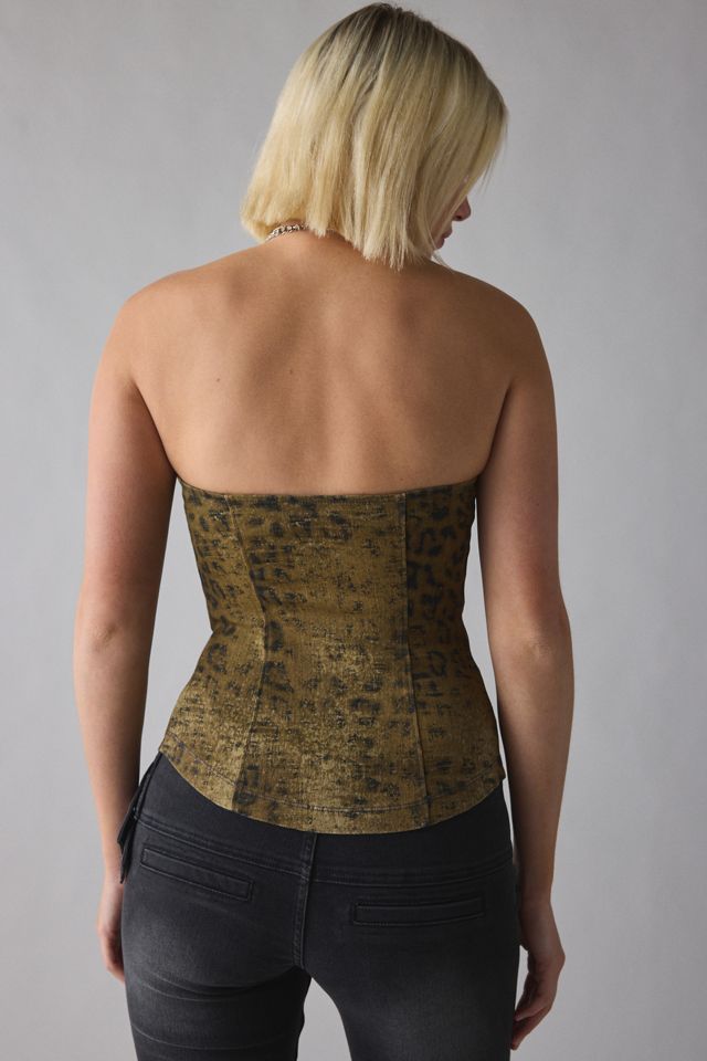 Haut tube en denim à coutures sans bretelles UO Riley #1