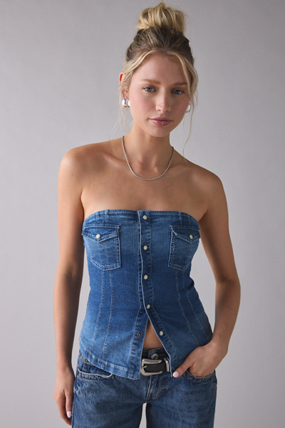 UO Riley Strapless Seamed Denim Tube Top