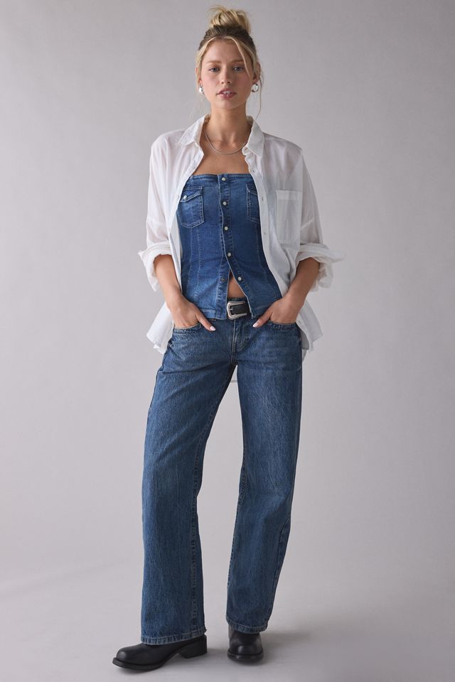 UO Riley Strapless Seamed Denim Tube Top #2