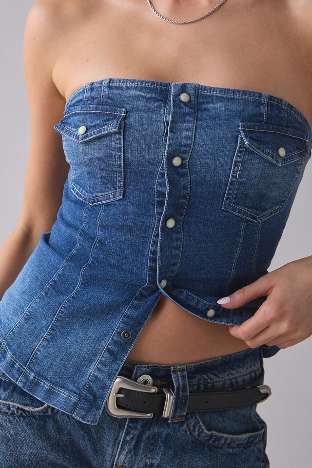UO Riley Strapless Seamed Denim Tube Top #3