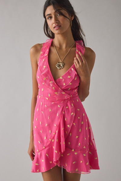 UO Wrapped In You Plunging Ruffle Mesh Mini Dress | Urban Outfitters