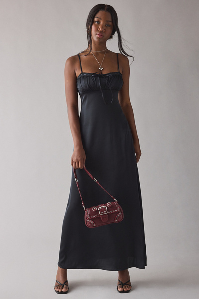 Urban Outfitters UO Tied With A Bow Lace + Ribbon Trim Satin Slip Maxi Dress in Black, Women’s at Urban Outfitters