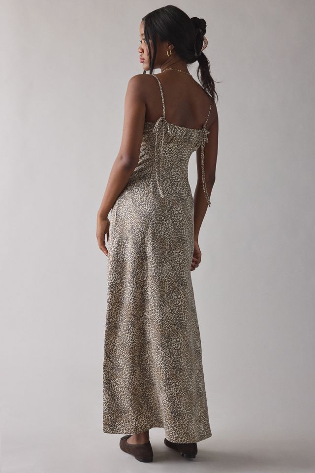 UO Tied With A Bow Lace + Ribbon Trim Satin Slip Maxi Dress #2