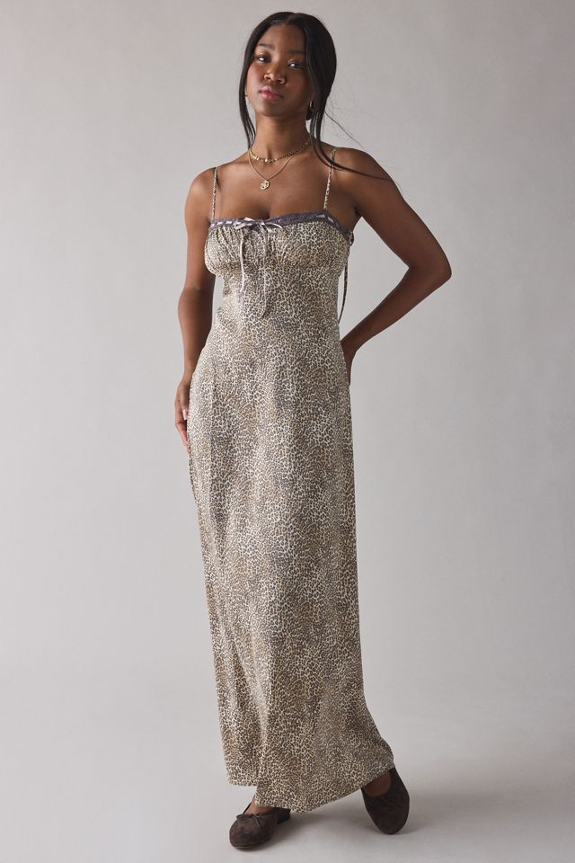 UO Tied With A Bow Lace + Ribbon Trim Satin Slip Maxi Dress #3