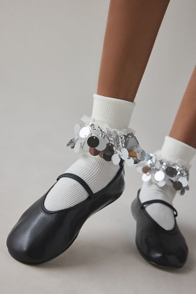 Sequined Cuff Crew Sock