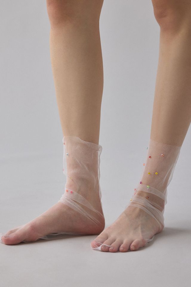 Multi-Color Rhinestone Sheer Tulle Sock #1