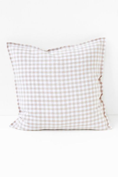 Magiclinen Decorative Buttoned Pillowcase In Natural Gingham At Urban Outfitters