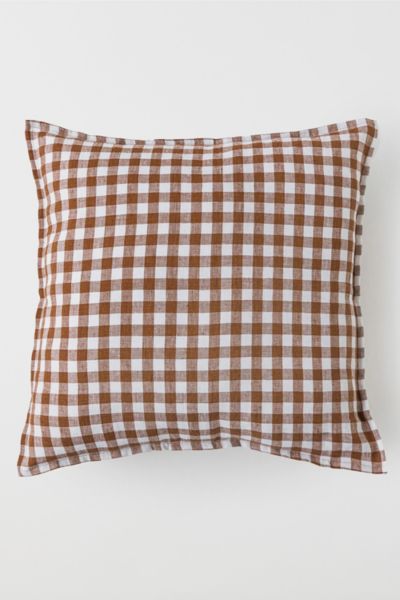 Magiclinen Decorative Buttoned Pillowcase In Cinnamon Gingham At Urban Outfitters