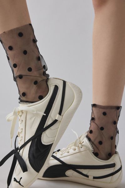 Urban Outfitters Polka Dot Sheer Tulle Sock In Black, Women's At  In Black