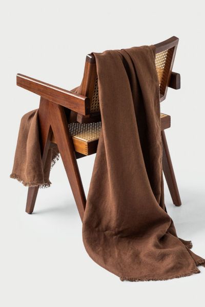 Magiclinen Heavyweight Linen Throw Blanket In Chocolate Brown At Urban Outfitters