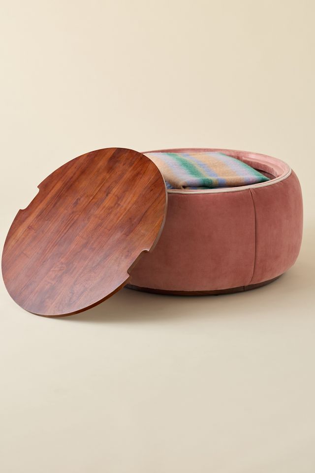 Jane Round Velvet Storage Coffee Table #3