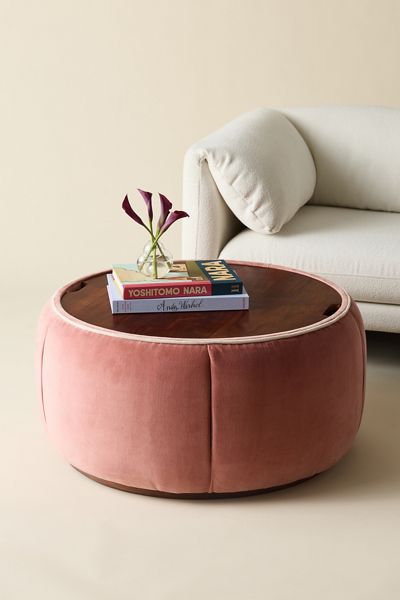 Jane Round Velvet Storage Coffee Table