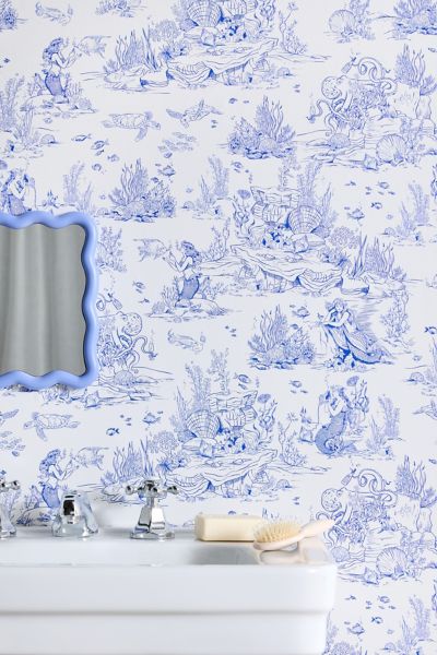 Urban Outfitters Uo Home Mermaid Toile Removable Wallpaper In Blue At  In Blue