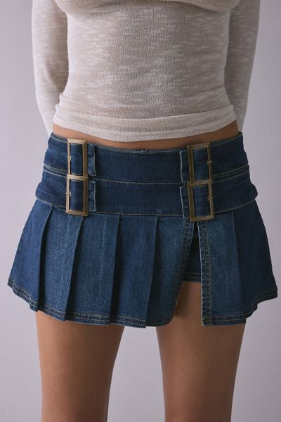 BDG Double Trouble Belted Denim Micro Mini Skort