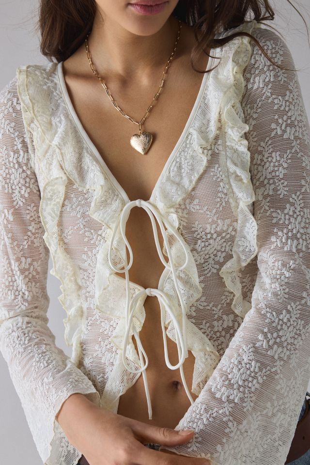 Kiss The Sky Lola Sheer Lace Tie-Front Ruffle Top #1