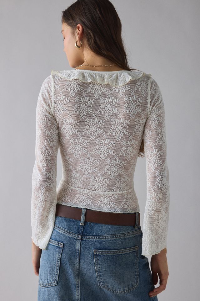 Kiss The Sky Lola Sheer Lace Tie-Front Ruffle Top #3